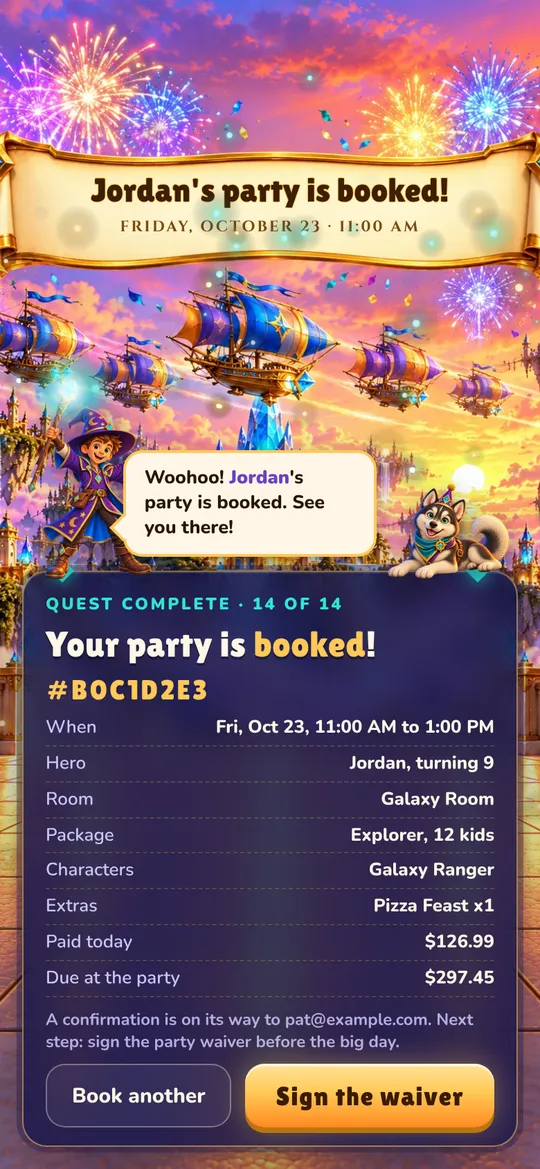 Party booked confirmation